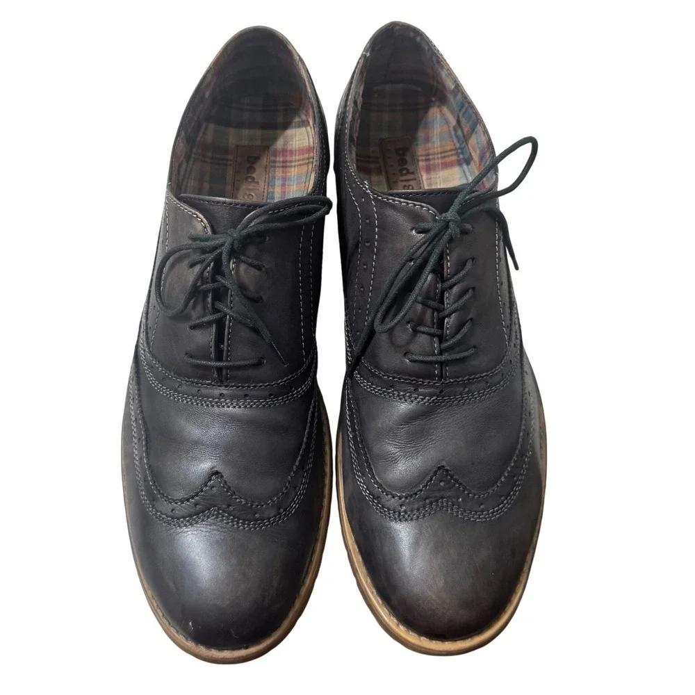 Bed Stu Wingtip Oxford Mens 13 Black Excellent Distressed Leather Brogue Shoe